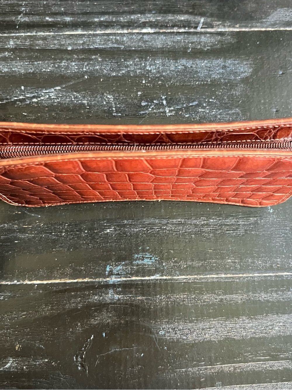 Nine West Brown Croc-Embossed Leather Wristlet - Picture 3 of 11